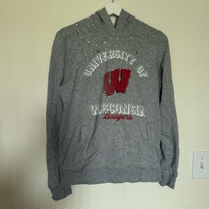 University of Wisconsin Badgers Gray Hooded Sweatshirt Studded Y2K VS Pink